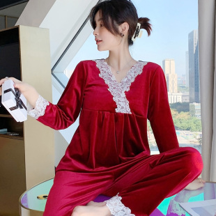 睡衣女春秋长袖金丝绒韩国宽松薄款学生甜美珊瑚绒家居服套装冬季