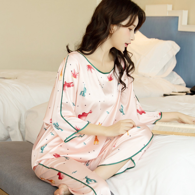 春秋长袖睡衣女士夏季冰丝薄款丝绸可爱甜美大码宽松