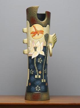 新中式陶瓷酒柜装饰品客厅博古架小摆件隔断玄关禅意佛系插干花瓶