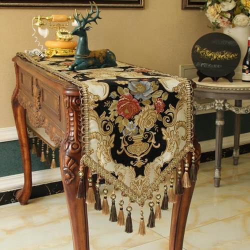 黑色描金轻奢新古典欧式茶几桌旗高档奢华法式覆古高端雅典娜