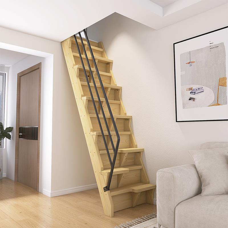 实木家用错步楼梯阁楼楼梯小洞口楼梯爬梯木梯子小户型楼梯定制