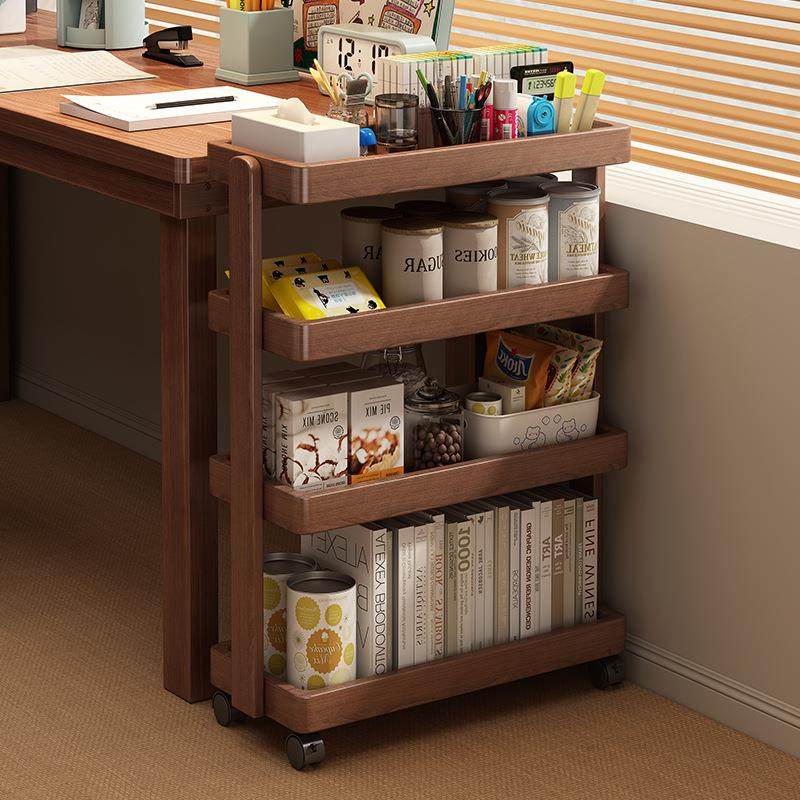全实木书架置物架落地小推车收纳架简易多层零食架子储物柜展示架,住宅家具,书架,淘宝优惠券,粉丝福利购,淘宝优惠卷