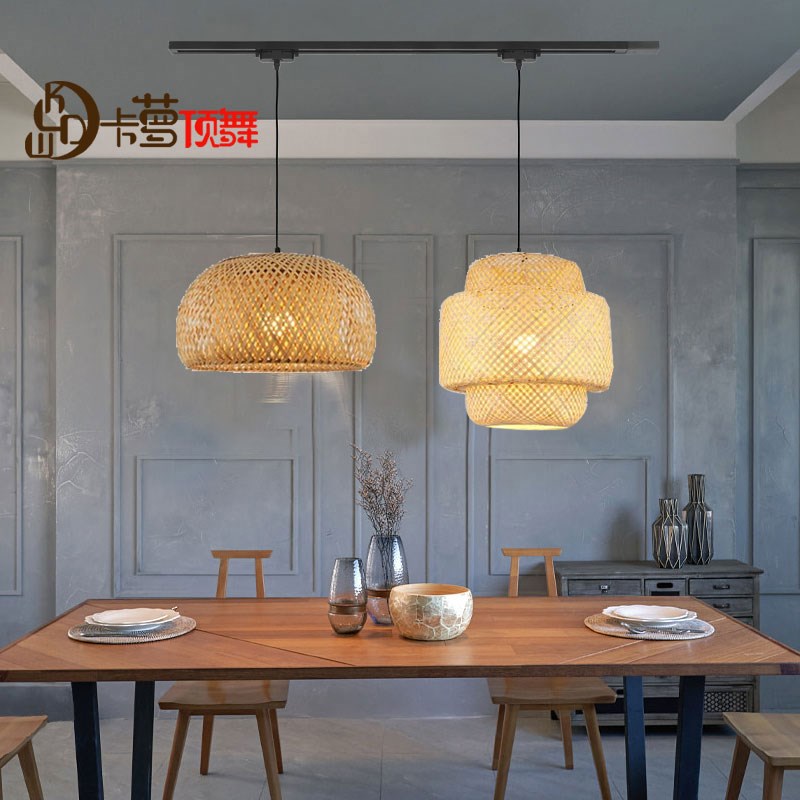 简约美甲餐厅店铺商用橱窗灯具茶室火锅店可定制调竹编轨道吊灯具