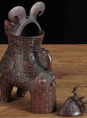 彩铜妇好鸮尊摆件仿古青铜枭尊鸟尊酒器家居客厅酒柜电视柜装饰品