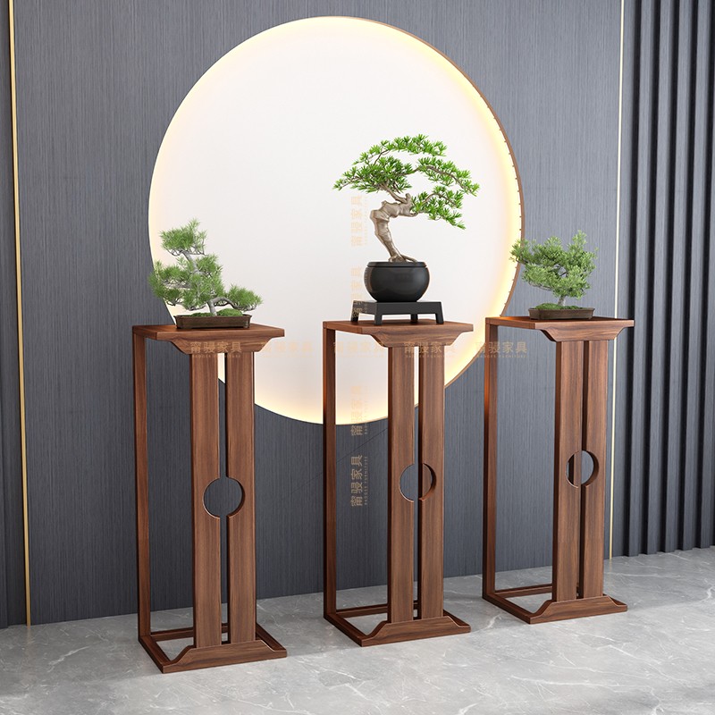 新中式落地花架禅意实木茶室客厅阳台玄关花几盆景摆件装饰置物架