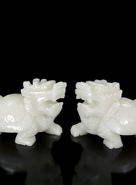 天然白玉龙龟摆件石雕龙龟玉石玄武九龙子客厅办公室玄关家居装饰