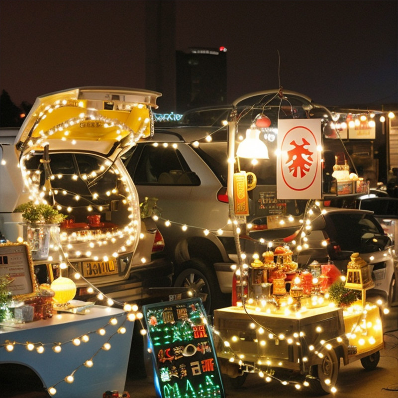 夜市摆地摊氛围灯汽车后备箱网红彩灯串三轮车专用12V电池USB装饰
