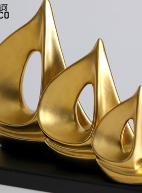 一帆风顺 北欧轻奢陶瓷帆船摆件工艺品 创意客厅玄关镇宅招财摆设