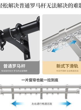 下滑式轨道罗马杆新型下滑轨道窗帘杆全铝合金单双轨侧装加厚静音