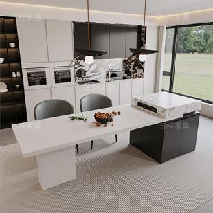 极简岩板岛台餐桌一体可伸缩家用小户型高端中岛台餐桌椅组合 意式