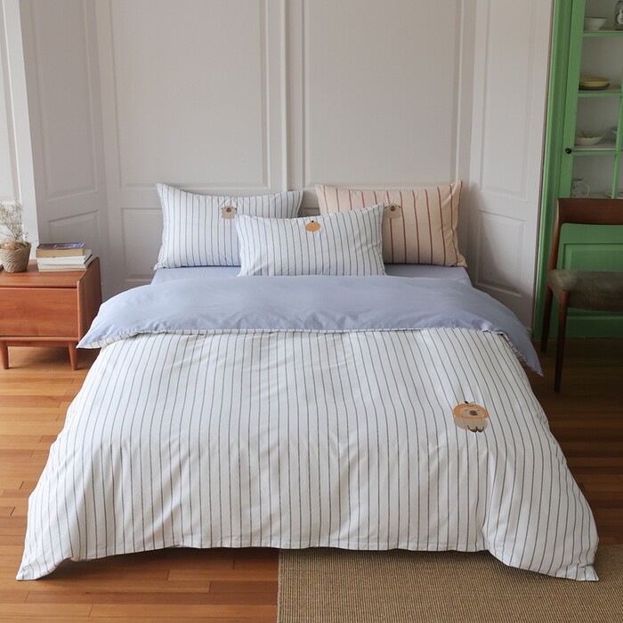 全棉卡比巴拉刺绣款床单四件套纯棉纯色条纹床单被套床笠双人床品