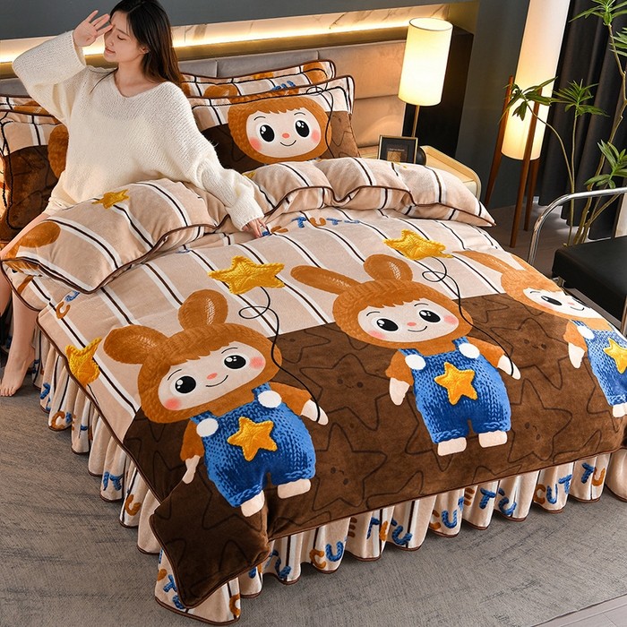 A类加厚牛奶绒四件套双面绒被套床裙款高克重细腻秋冬季保暖冬天,床上用品,床品套件/四件套/多件套,淘宝优惠券,粉丝福利购,淘宝优惠卷