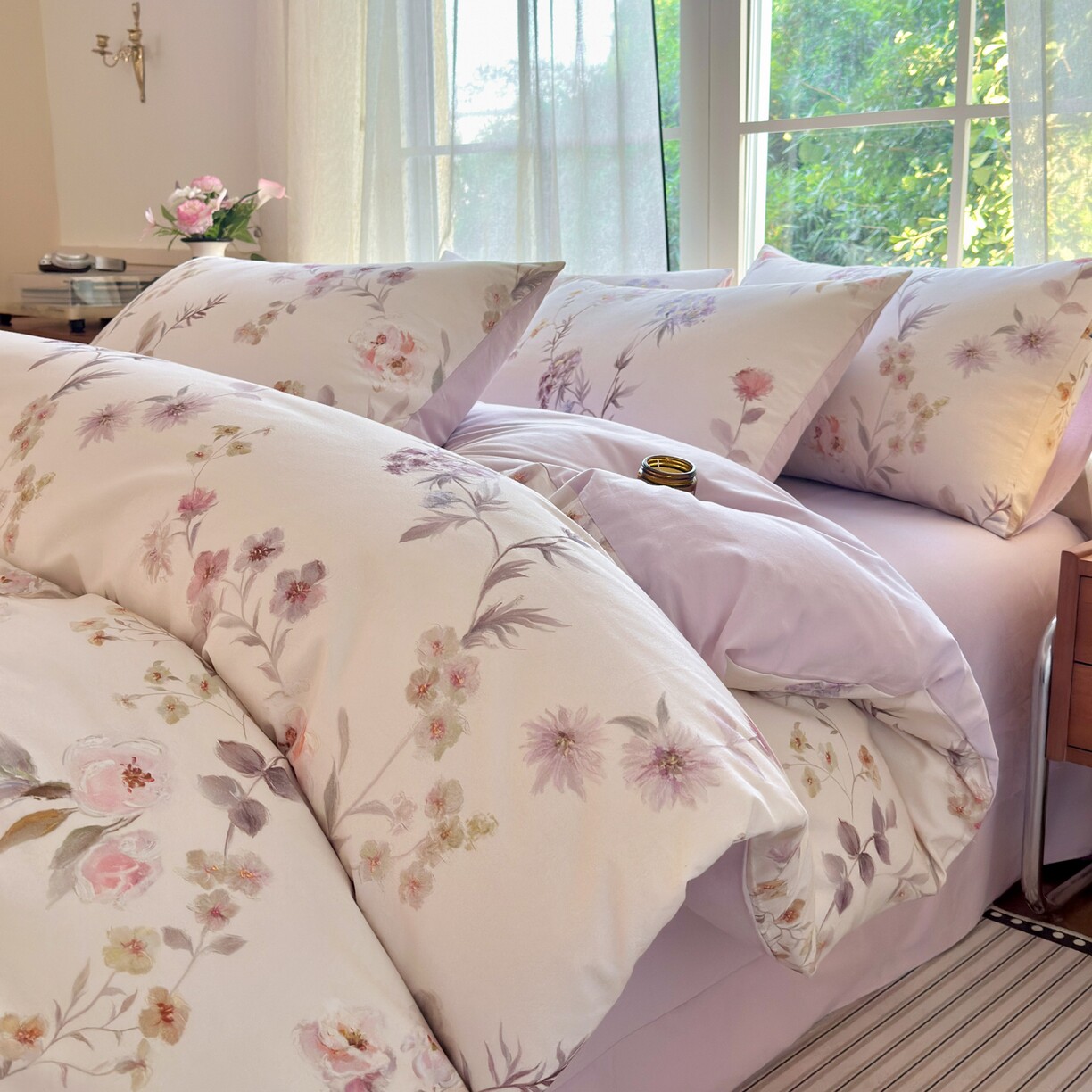 全棉纯棉磨毛四件套床品套件花卉印花被套床单枕套四季通用简约