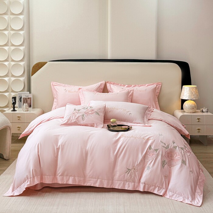 寒念纯棉长绒棉刺绣绣花四件套全棉柔软舒适花卉床品套件专柜正品