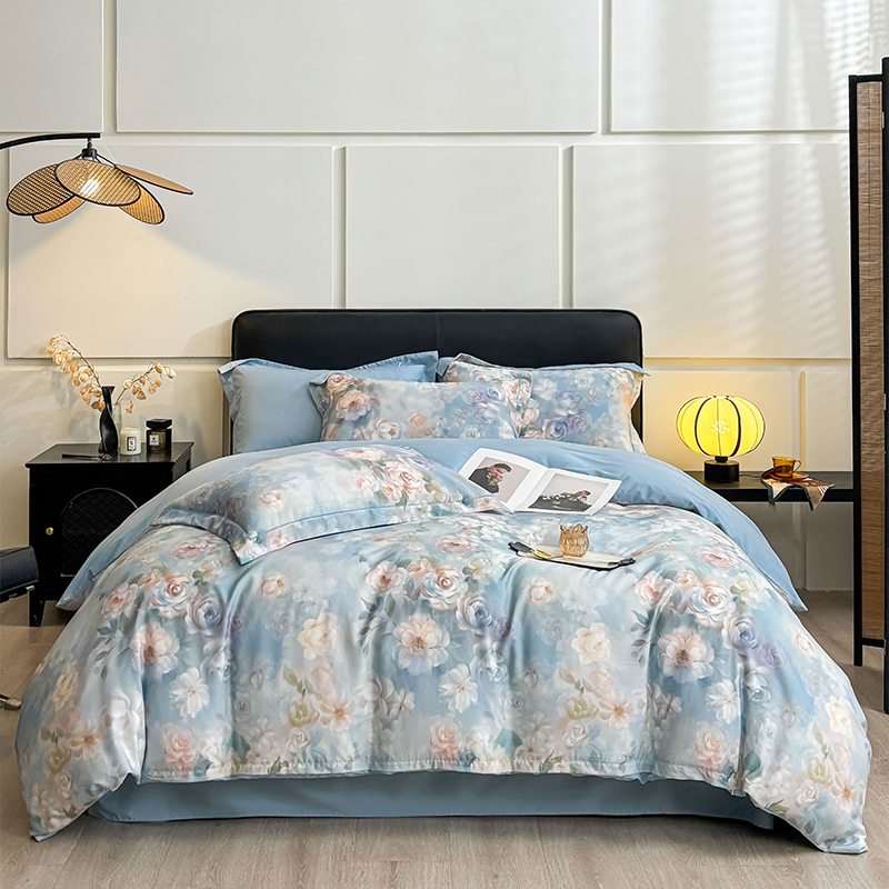 莱赛尔天丝棉数码印花四件套小清新简约田园风被套床单床上用品