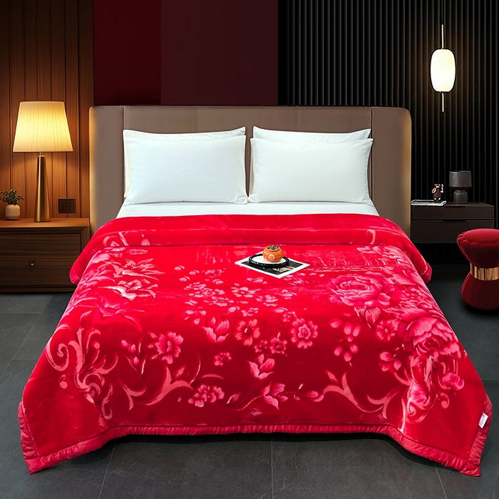 加厚双层婚庆云毯毛毯中国风提花毯子红色亲肤柔软盖毯喜庆保暖