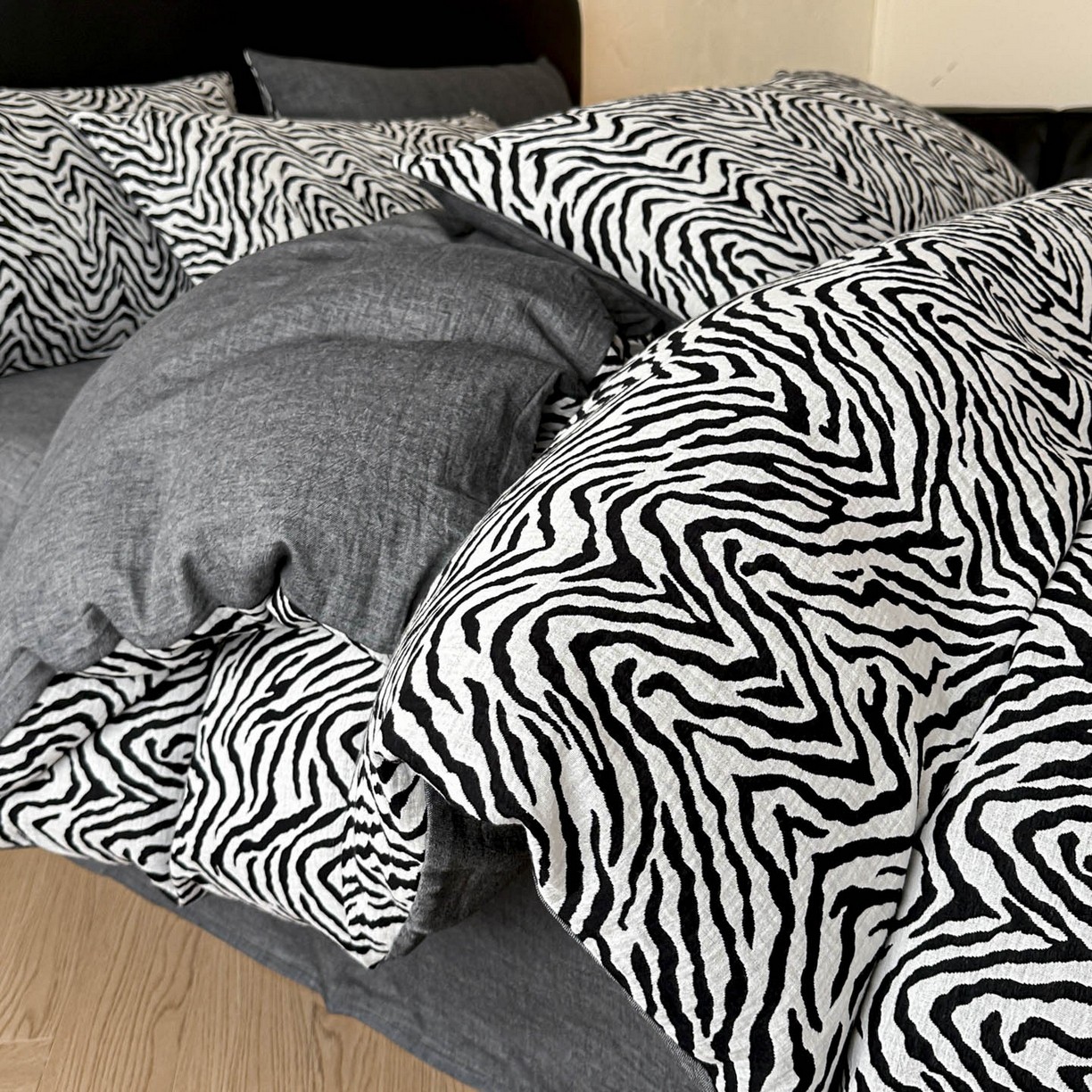 A类全棉纯棉复古侘寂风色织提花四件套斑马纹条纹简约现代风家居,床上用品,床品套件/四件套/多件套,淘宝优惠券,粉丝福利购,淘宝优惠卷