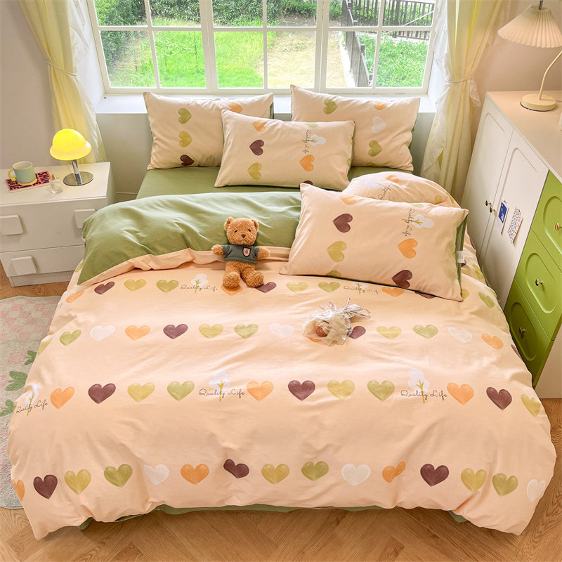 100%全棉磨毛印花四件套纯棉被套床单加厚被罩床品枕套4件套四季