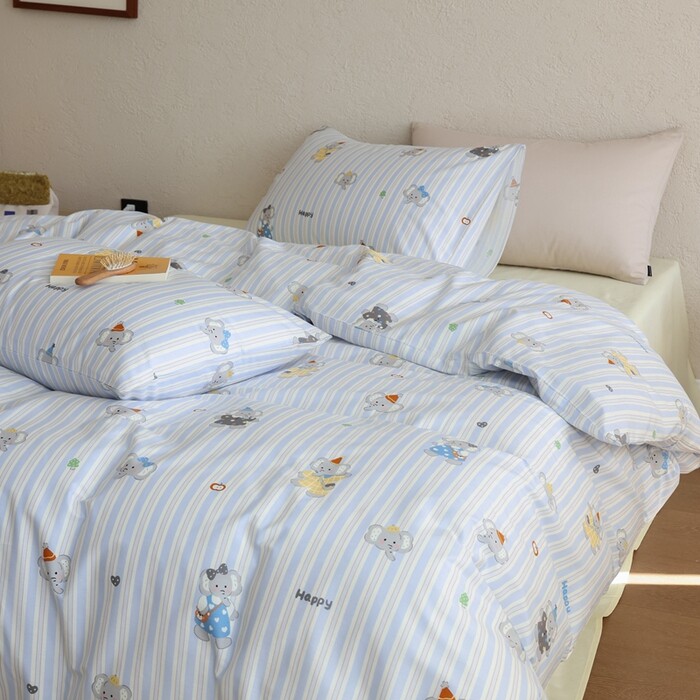 卡通全棉纯棉四件套甜美卡通动物条纹床单被套舒适单双人床品套件