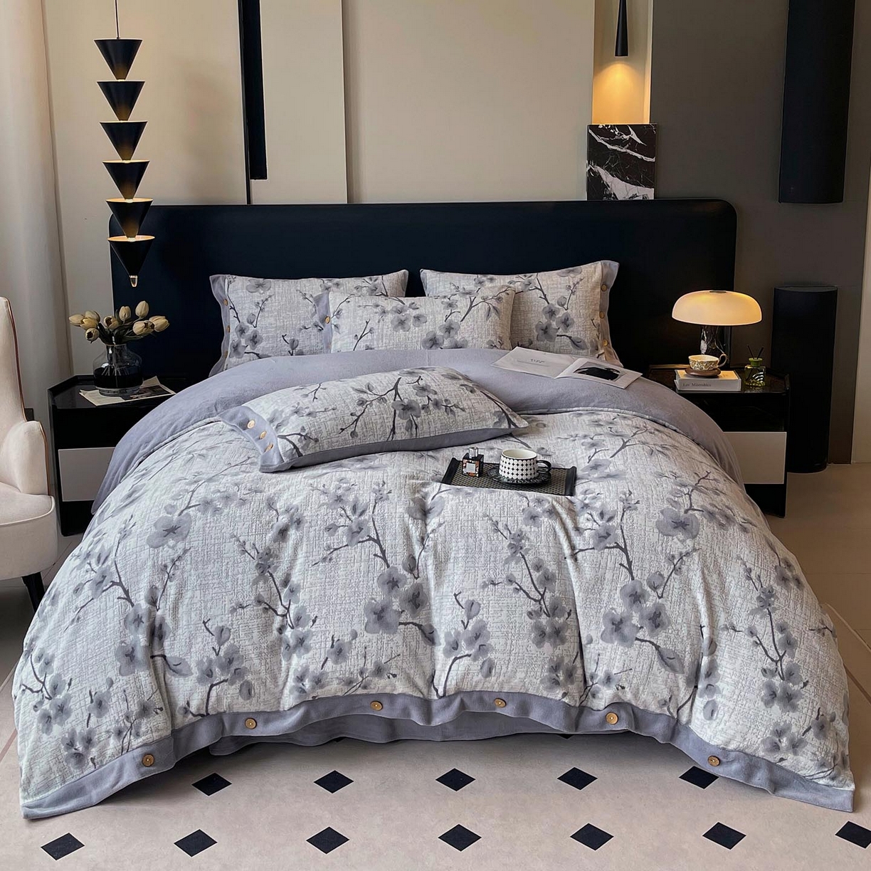 秋冬A类高克重着色烂花立体雕花牛奶绒纽扣款四件套冬季床品保暖