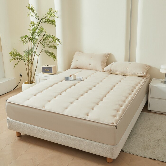 六面全包夹棉单床笠纯色刺绣夹棉加厚水洗棉床垫保护套防尘床罩