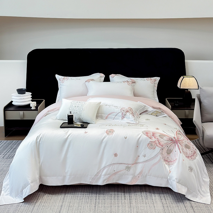 A类新疆60长绒棉蝴蝶花卉刺绣四件套幻蝶床上用品四季通用纯棉