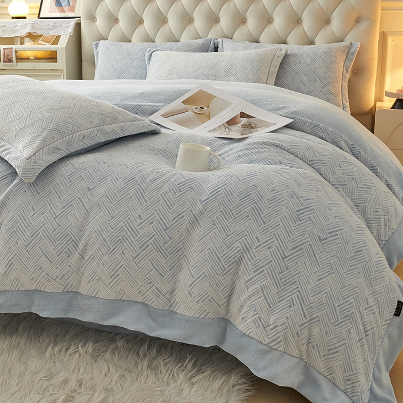 A类240克加厚立体雕花绒四件套几何纹理床品套件高级床单被套枕套