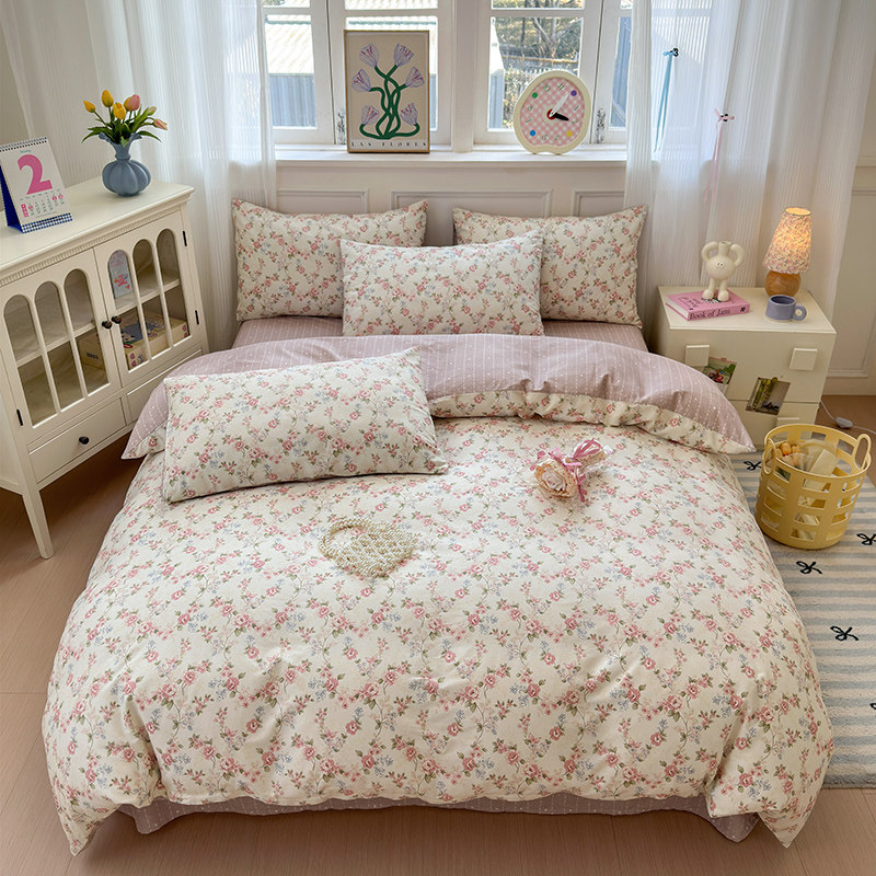 全棉印花四件套纯棉田园风小碎花床品套件卧室床品亲肤透气简约