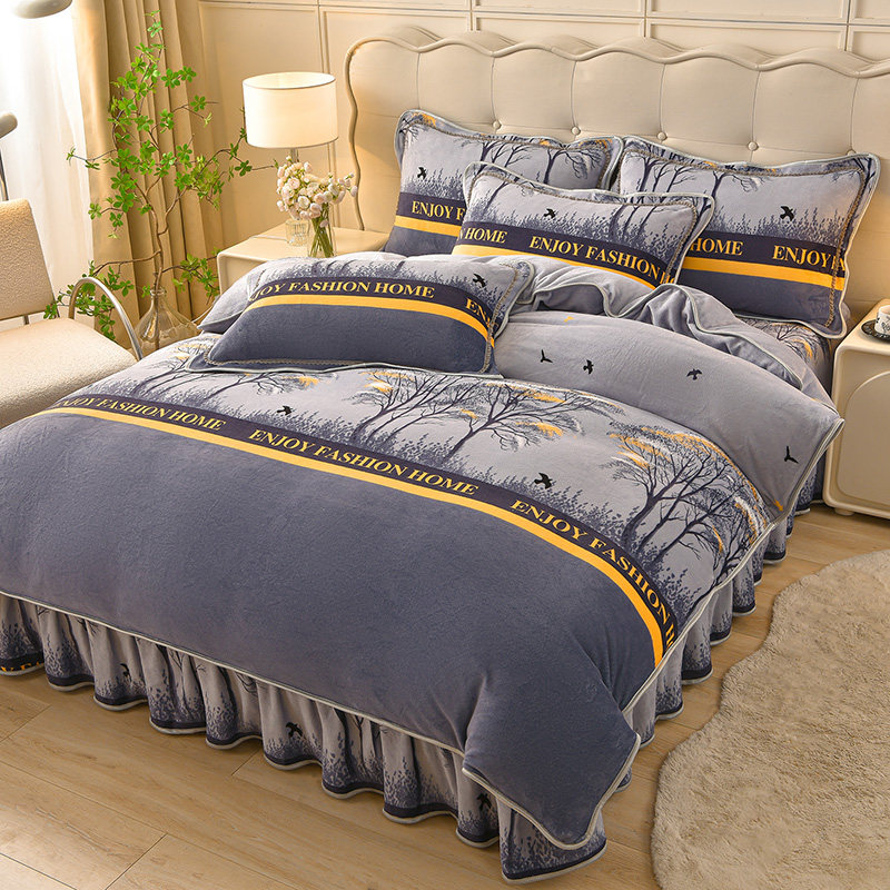 寒念A类母婴级冬季加厚牛奶绒四件套床裙款双面被套床单高克重细,床上用品,床品套件/四件套/多件套,淘宝优惠券,粉丝福利购,淘宝优惠卷