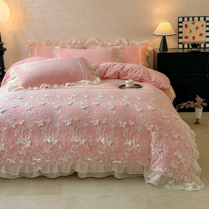 法式花边蕾丝蝴蝶刺绣四件套