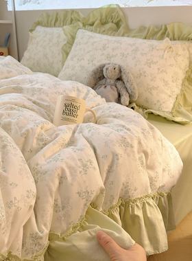 纯棉全棉印花13372甜美风四件套床上双拼小清新碎花床单被套宿舍