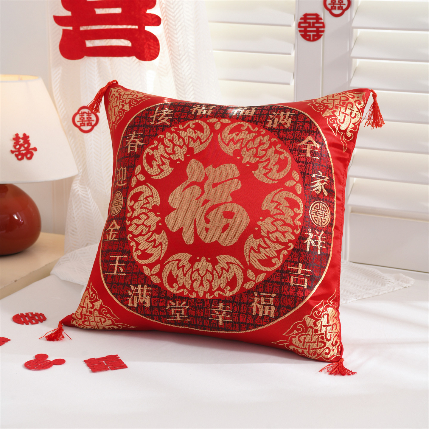 春节大红婚庆福字沙发靠枕