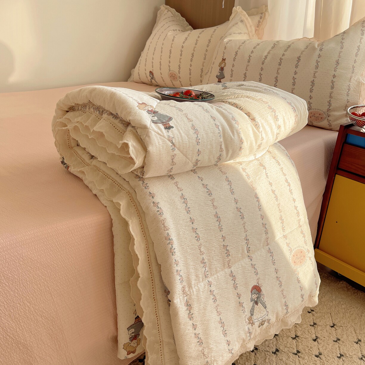 全棉花边皱皱纱夏被夏凉被空调被夏被四件套纯棉夏天夏季被子被芯