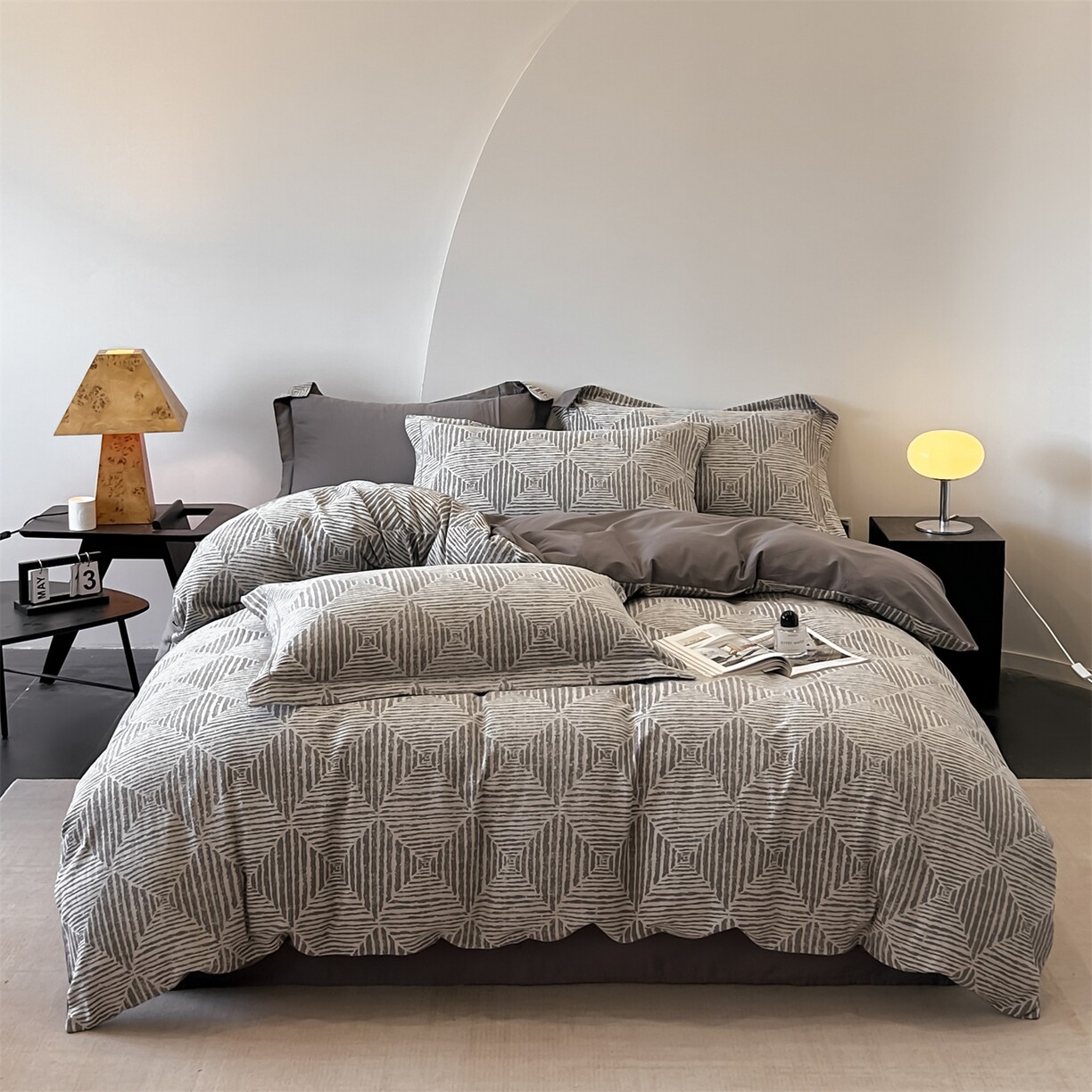 A类80支全棉色织提花四件套几何条纹纯棉高级法式复古床品套件