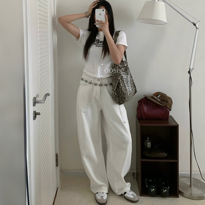 白色阔腿裤直筒牛仔裤2025年秋季新款显瘦休闲裤宽松慵懒风裤子女