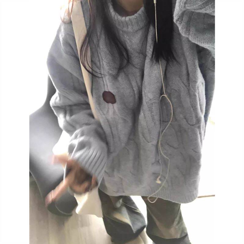 蓝色毛衣女秋冬新款宽松外穿慵懒风软糯温柔休闲松弛感针织衫上衣