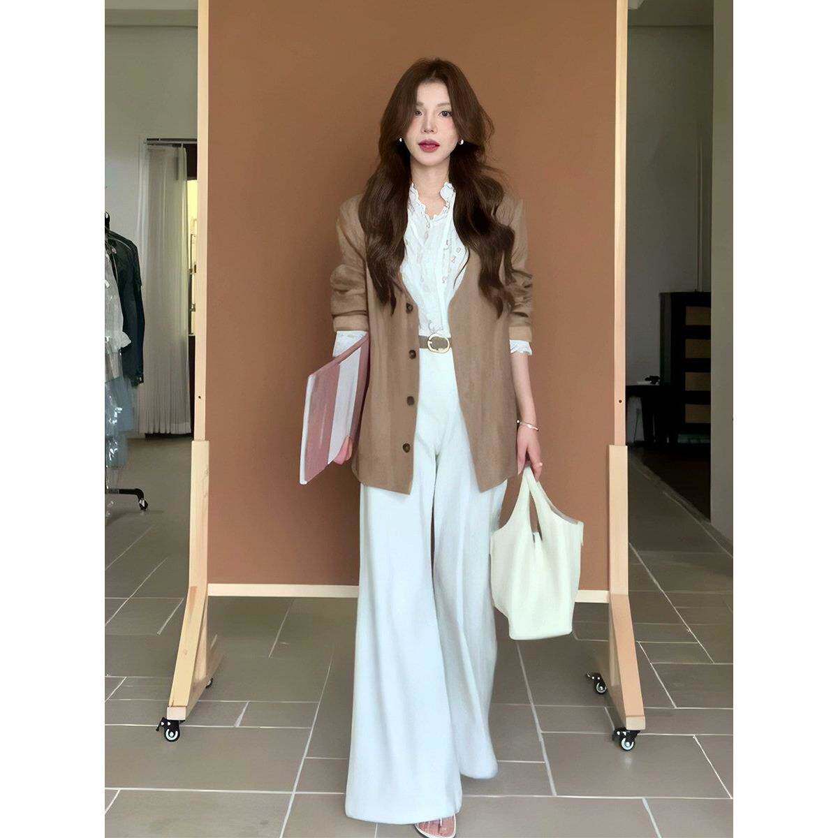 法式老钱风花边衬衫西装外套女富家千金风春季贵气高级感气质套装