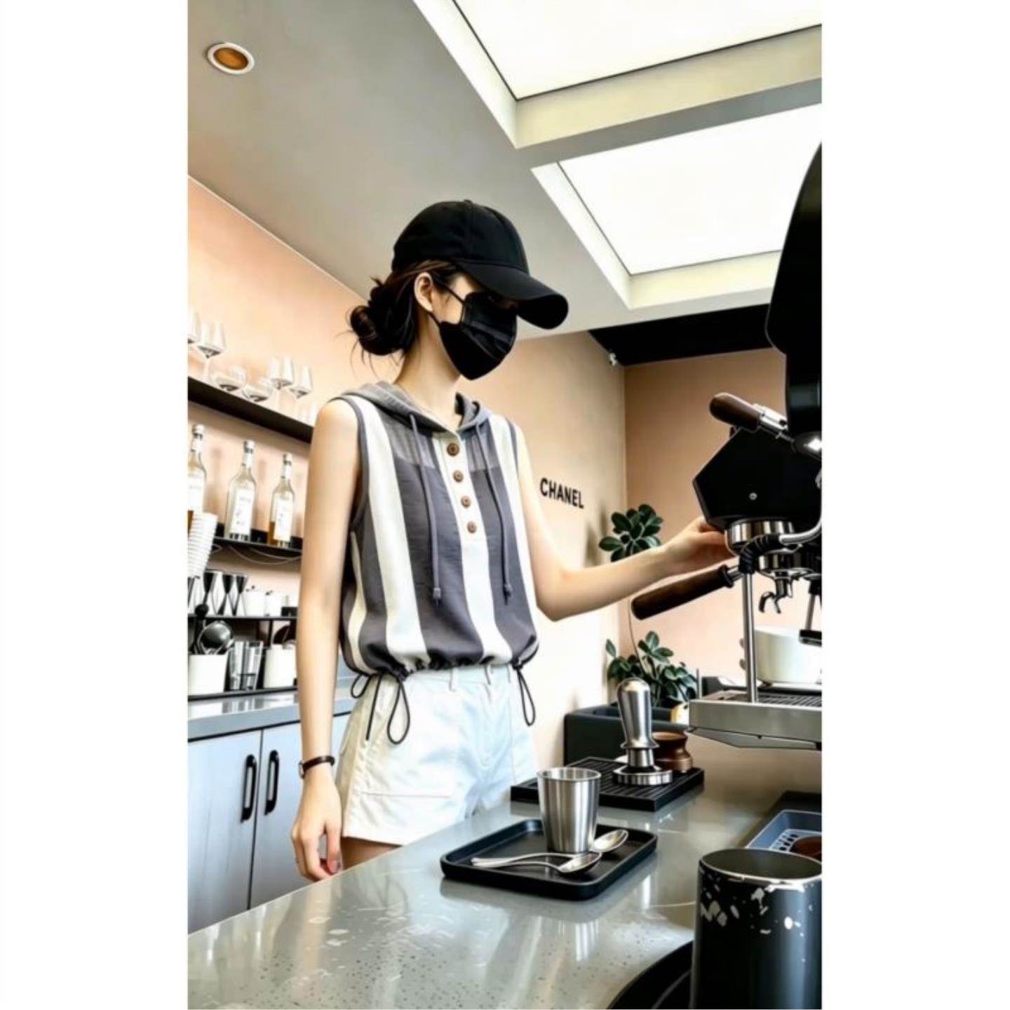 韩系休闲风别致设计感条纹无袖衬衫女慵懒风显瘦出片漂亮衣服新款