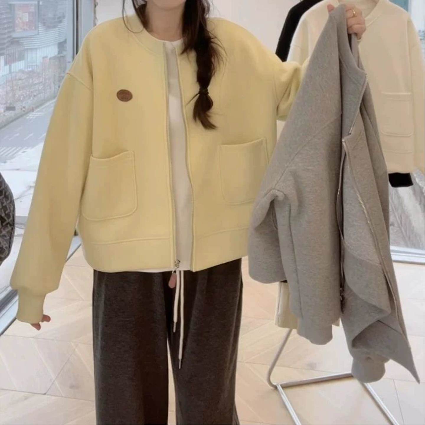 减龄开衫圆领卫衣棒球服韩版宽松新款外套简约百搭2026春春季