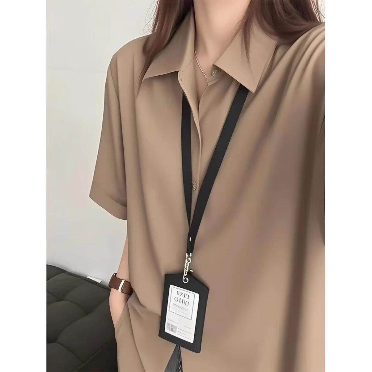 短袖衬衫女学生宽松休闲美式上衣半袖垂感抗皱五分袖衬衣
