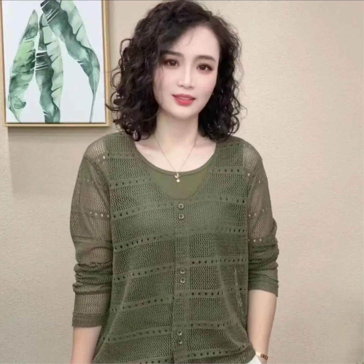 洋气镂空假两件上衣秋冬新款外穿宽松遮肚子气质大方上档次打底衫