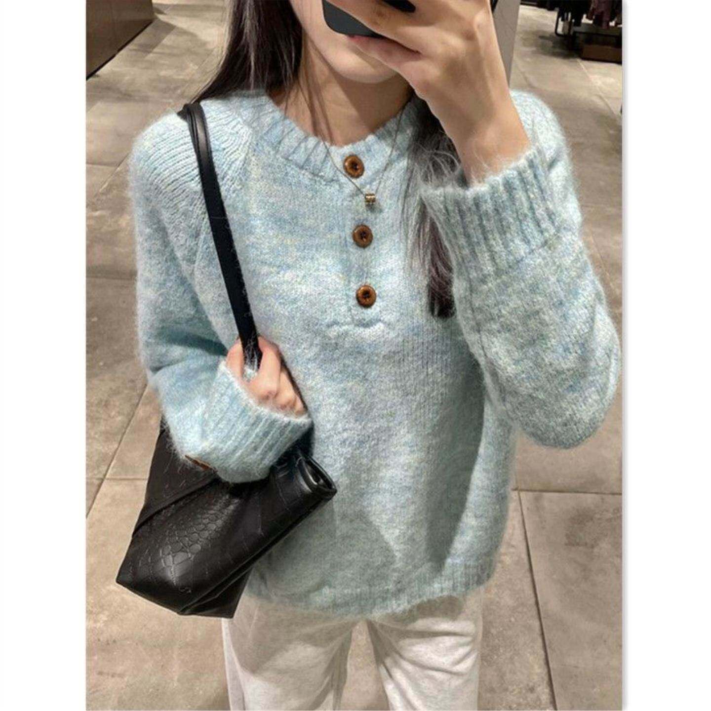 黄色套头软糯毛衣女2026新款秋春季加厚保暖宽松慵懒风针织衫上衣