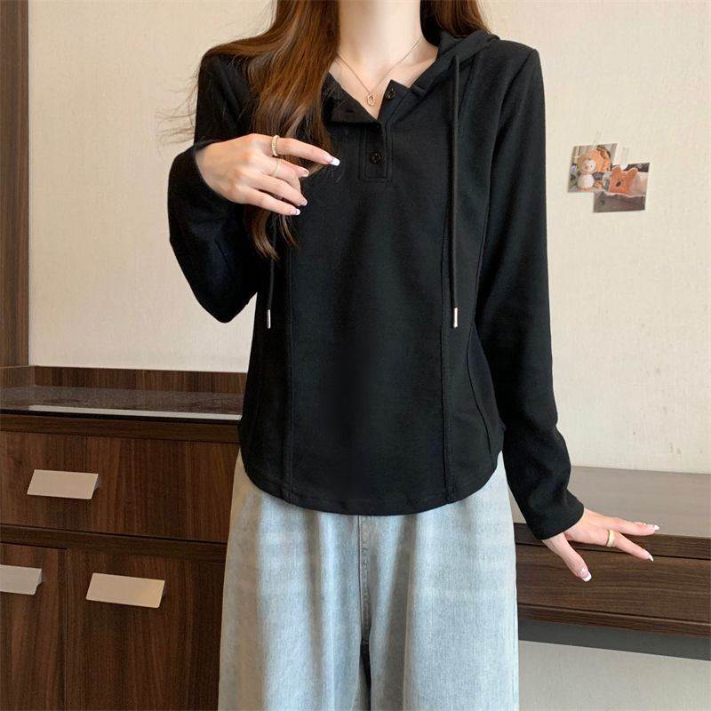 连帽长袖t恤女大码春秋内搭卫衣打底衫修身显瘦上衣ins打底衫