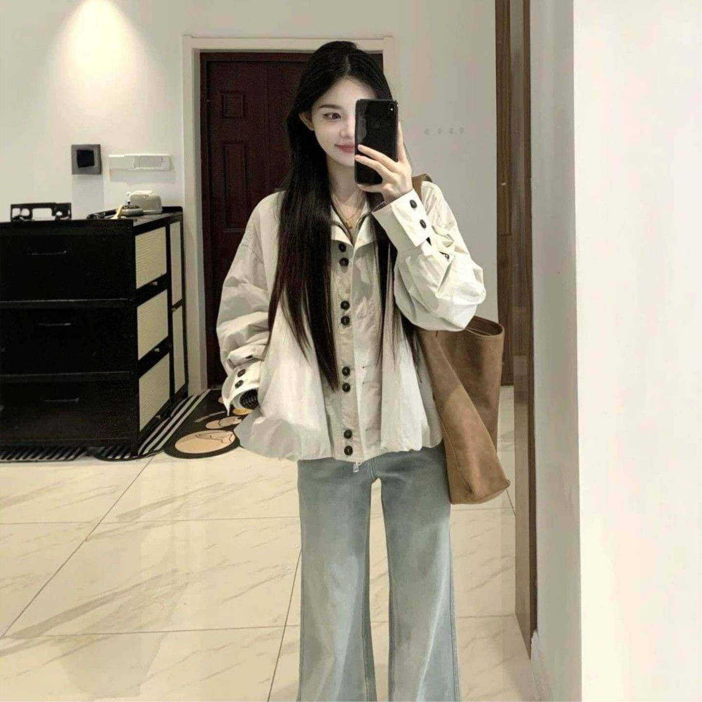小众设计感外套女春夏款韩版甜妹宽松百搭慵懒风短款工装夹克风衣