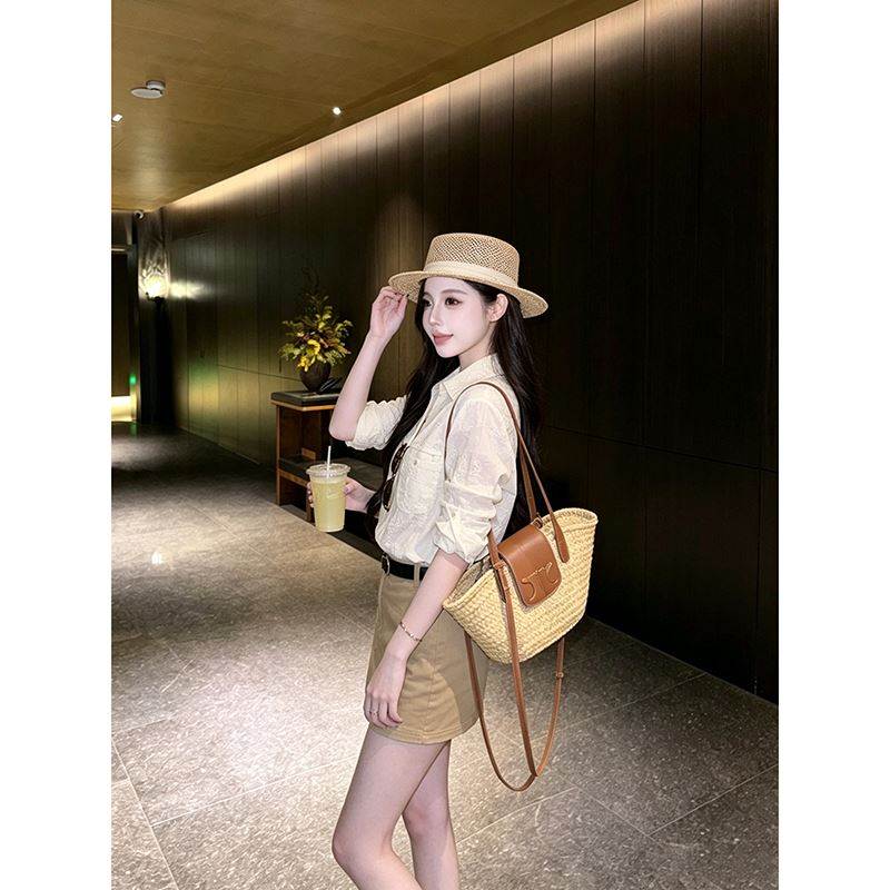 刺绣提花设计翻领宽松衬衫卡其色半身裙套装女度假休闲百搭两件套