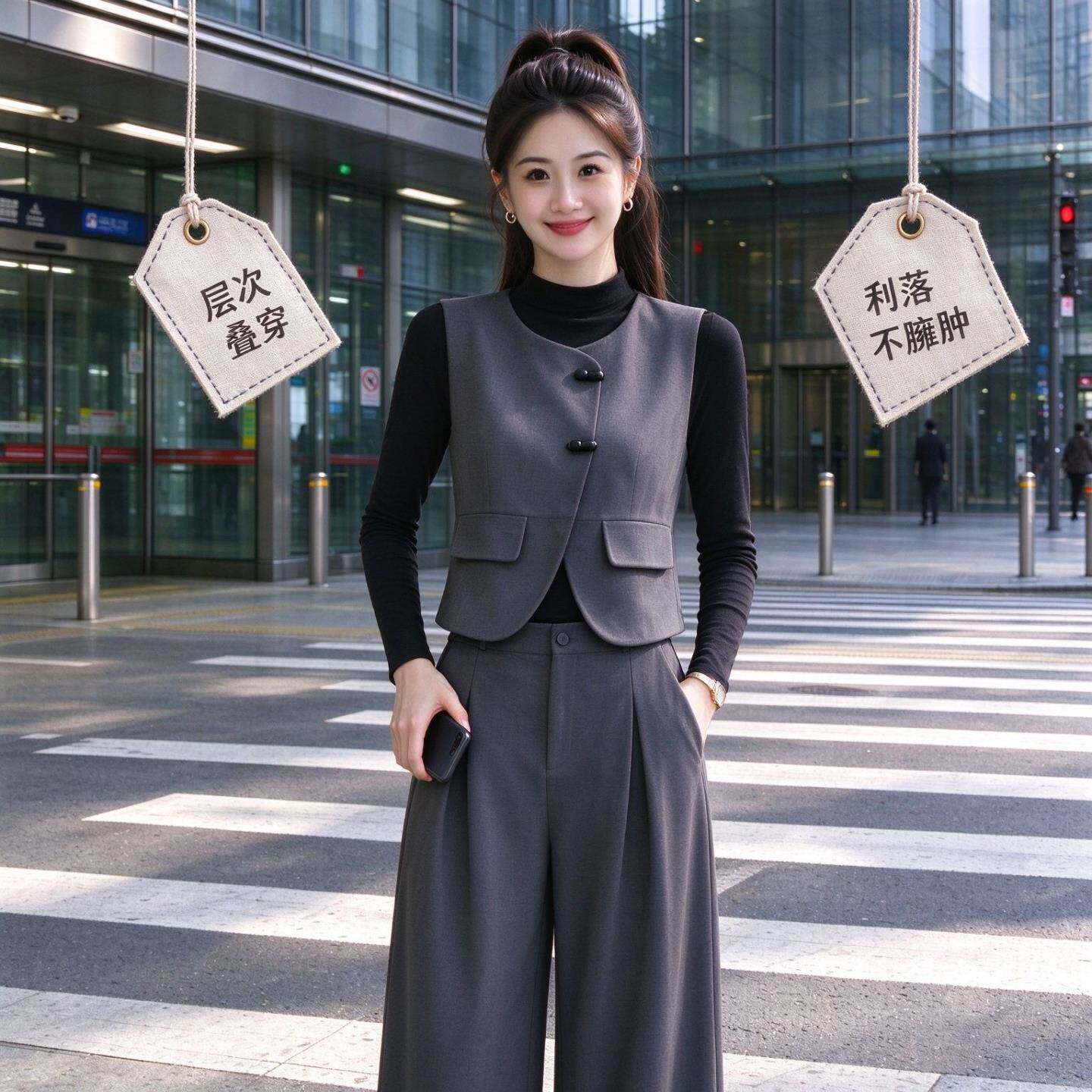 春夏套装女减龄高腰阔腿裤2026新款通勤休闲百搭显瘦马甲气质范