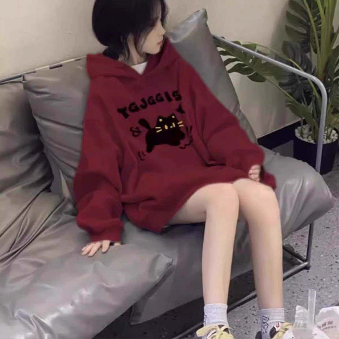 美式慵懒风连帽卫衣女设计感宽松早秋季薄款学生外套