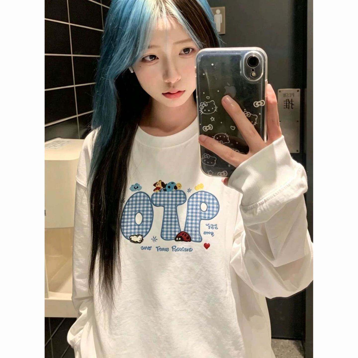 长袖T恤女2026春秋新款爆款设计感甜美百搭学院风宽松上衣