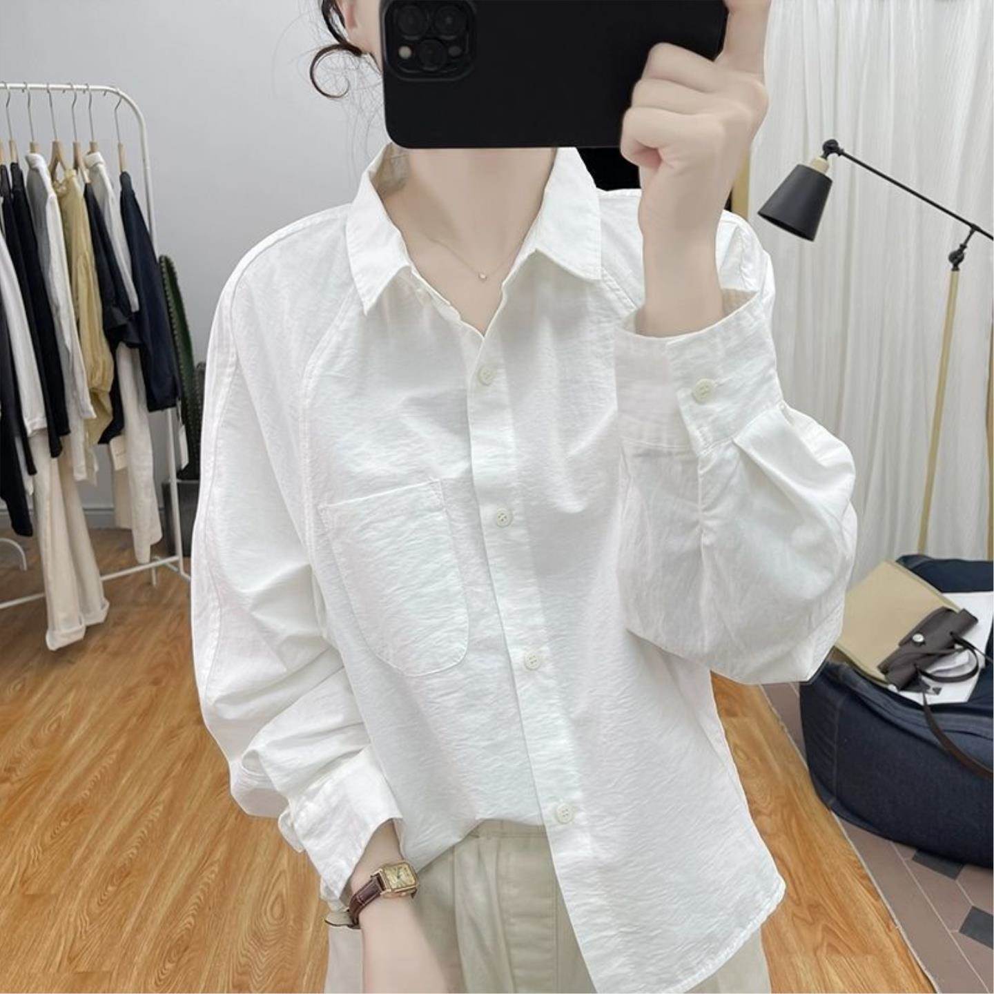 高品质蝙蝠袖长袖衬衫女秋季新款减龄休闲上衣设计感宽松衬衣