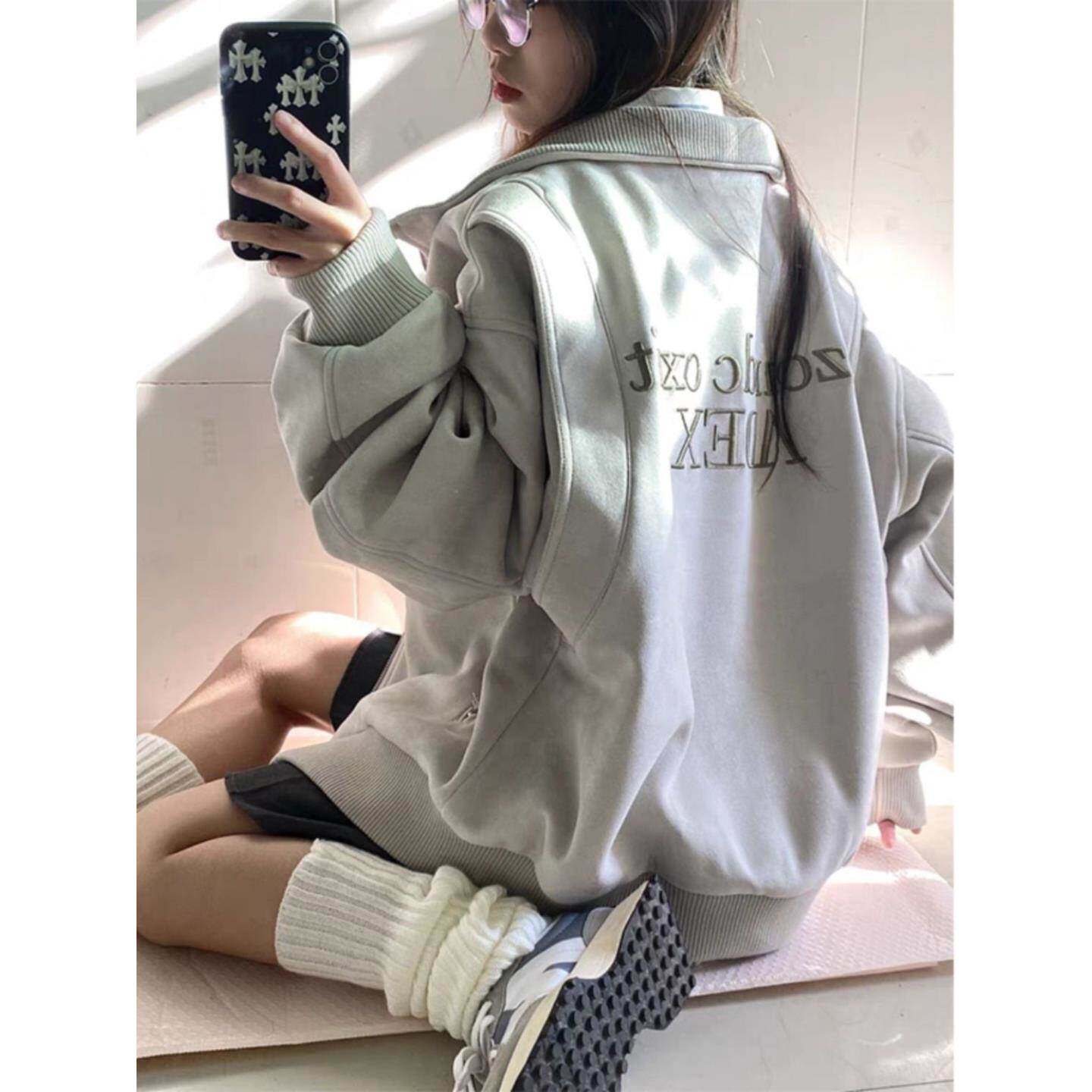 美式复古夹克外套女早秋季加绒加厚棉服设计感学生棒球服